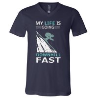 retro My Life Is Going Downhill Fast Steep Skiing Slopes V-Neck T-Shirt