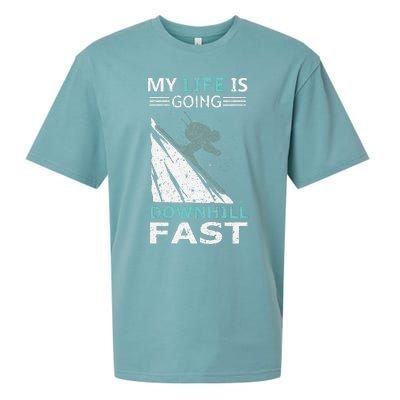 retro My Life Is Going Downhill Fast Steep Skiing Slopes Sueded Cloud Jersey T-Shirt