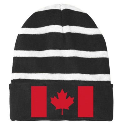 Red Maple Leaf Canada Day Striped Beanie with Solid Band