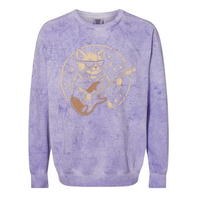 Retro Music Lover Heavy Metal Electric Guitar Funny Rock Cat Colorblast Crewneck Sweatshirt