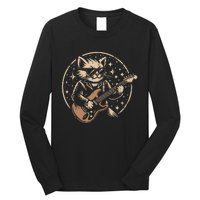 Retro Music Lover Heavy Metal Electric Guitar Funny Rock Cat Long Sleeve Shirt