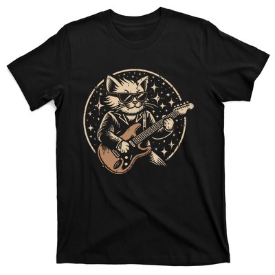 Retro Music Lover Heavy Metal Electric Guitar Funny Rock Cat T-Shirt