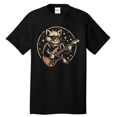 Retro Music Lover Heavy Metal Electric Guitar Funny Rock Cat Tall T-Shirt