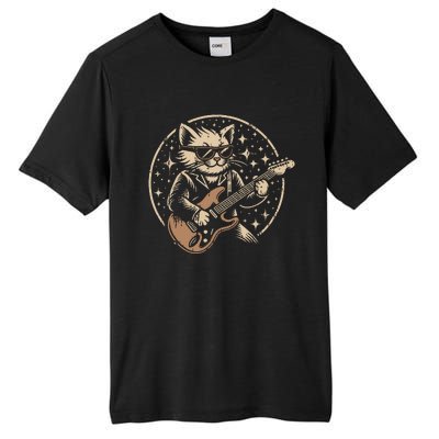 Retro Music Lover Heavy Metal Electric Guitar Funny Rock Cat Tall Fusion ChromaSoft Performance T-Shirt