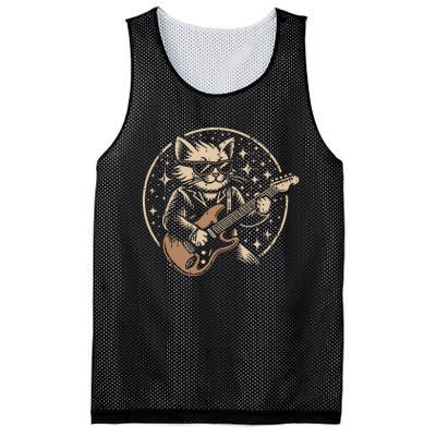 Retro Music Lover Heavy Metal Electric Guitar Funny Rock Cat Mesh Reversible Basketball Jersey Tank