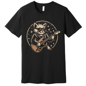 Retro Music Lover Heavy Metal Electric Guitar Funny Rock Cat Premium T-Shirt