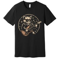 Retro Music Lover Heavy Metal Electric Guitar Funny Rock Cat Premium T-Shirt