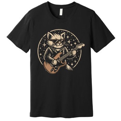 Retro Music Lover Heavy Metal Electric Guitar Funny Rock Cat Premium T-Shirt