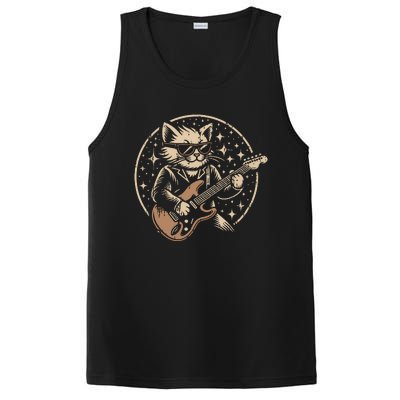 Retro Music Lover Heavy Metal Electric Guitar Funny Rock Cat PosiCharge Competitor Tank