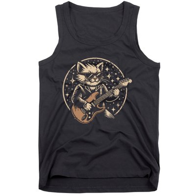 Retro Music Lover Heavy Metal Electric Guitar Funny Rock Cat Tank Top