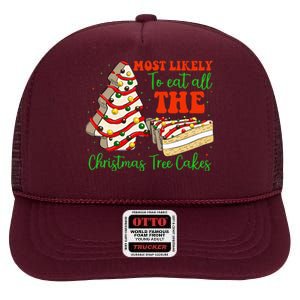 Retro Most Likely To Eat All The Christmas Tree Cakes Debbie High Crown Mesh Back Trucker Hat