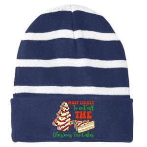 Retro Most Likely To Eat All The Christmas Tree Cakes Debbie Striped Beanie with Solid Band