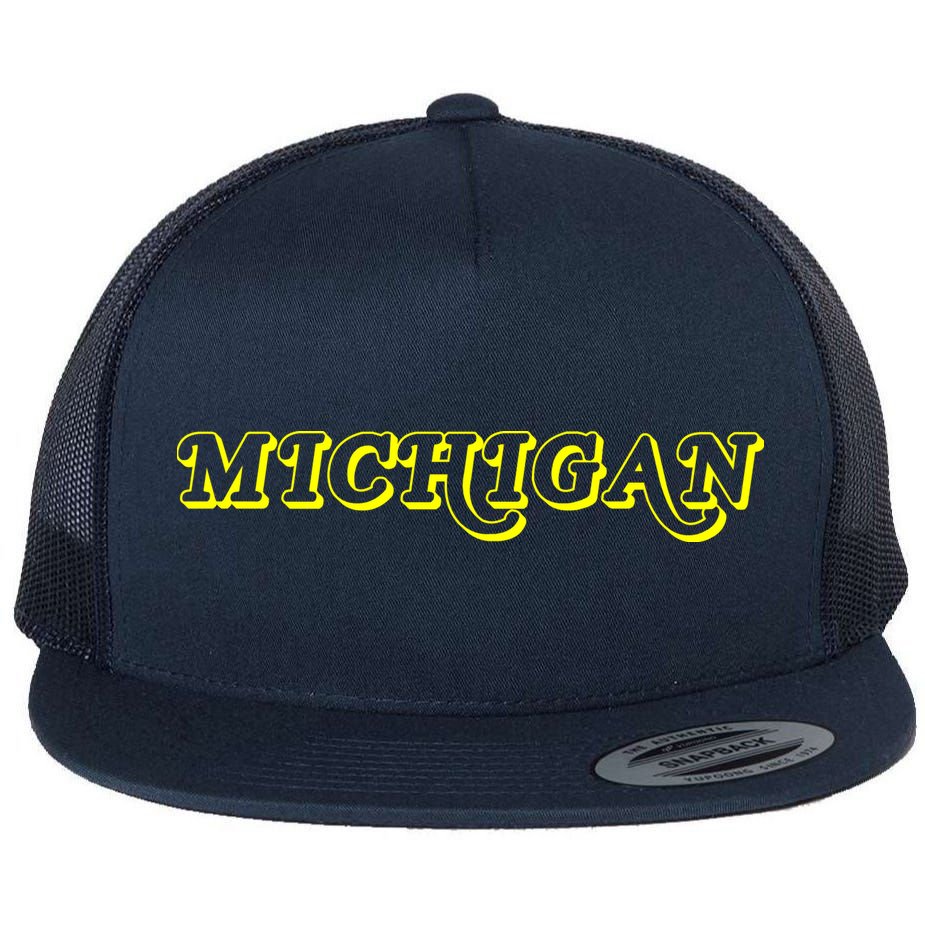 Retro Michigan Logo Flat Bill Trucker Hat
