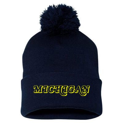 Retro Michigan Logo Pom Pom 12in Knit Beanie