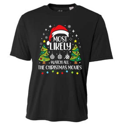 Retro Most Likely To Watch All The Christmas Movies Family Cooling Performance Crew T-Shirt