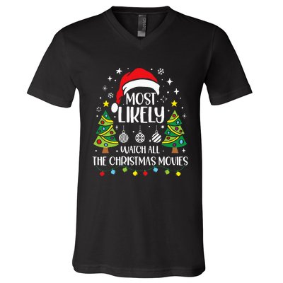 Retro Most Likely To Watch All The Christmas Movies Family V-Neck T-Shirt