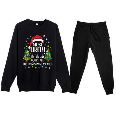 Retro Most Likely To Watch All The Christmas Movies Family Premium Crewneck Sweatsuit Set