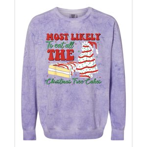 Retro Most Likely To Eat All The Christmas Tree Cakes Debbie Colorblast Crewneck Sweatshirt