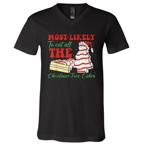 Retro Most Likely To Eat All The Christmas Tree Cakes Debbie V-Neck T-Shirt