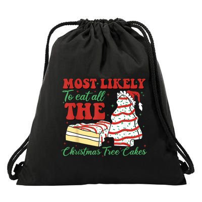 Retro Most Likely To Eat All The Christmas Tree Cakes Debbie Drawstring Bag