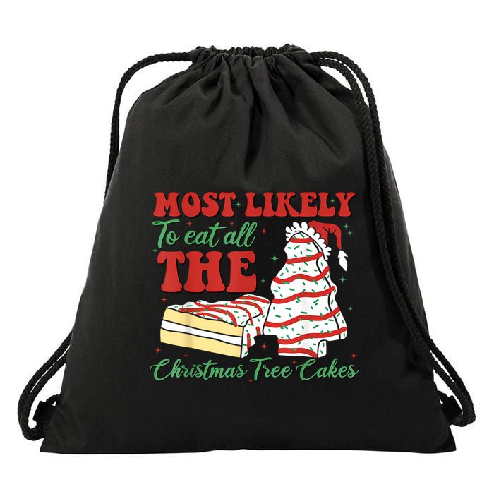 Retro Most Likely To Eat All The Christmas Tree Cakes Debbie Drawstring Bag