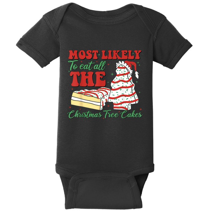 Retro Most Likely To Eat All The Christmas Tree Cakes Debbie Baby Bodysuit