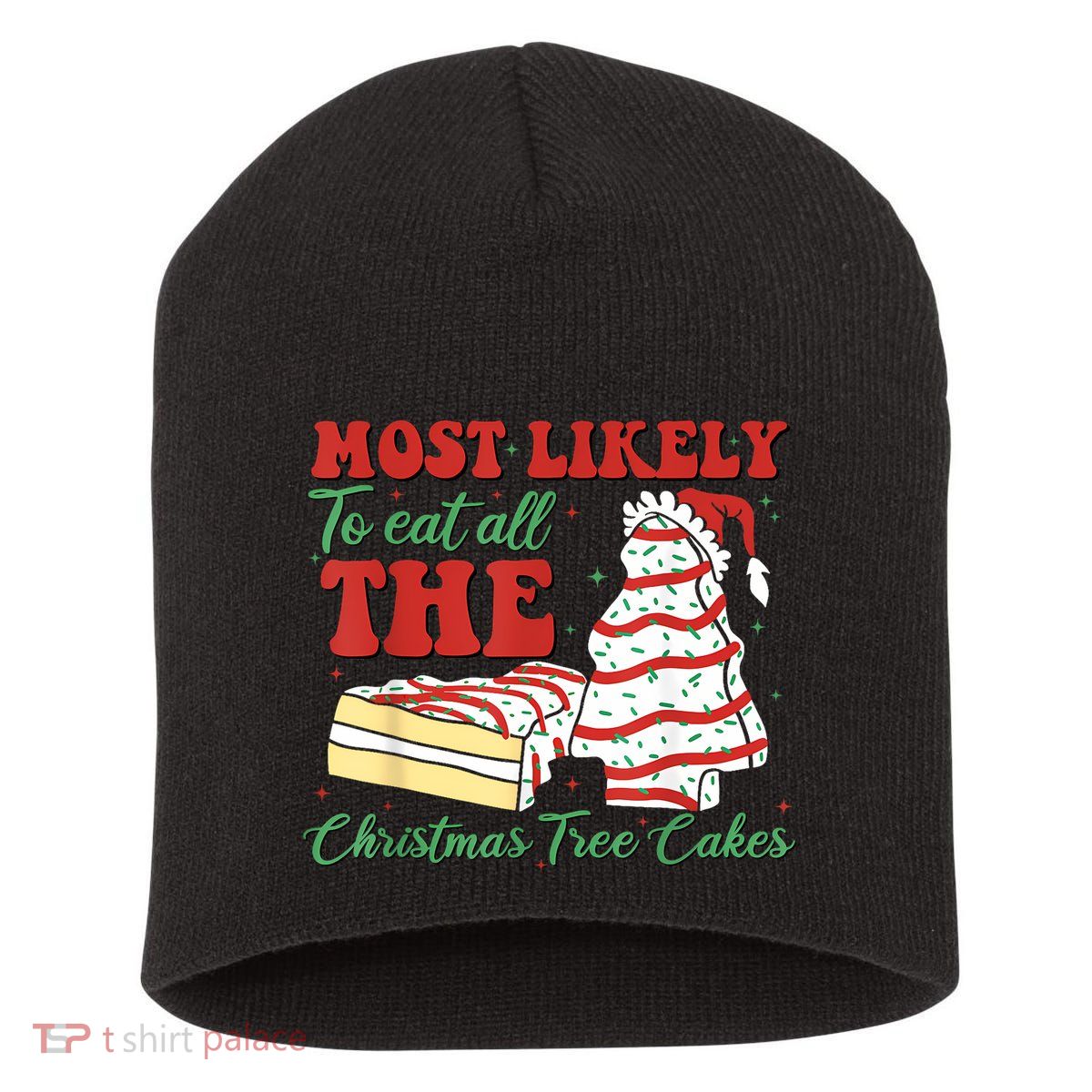Retro Most Likely To Eat All The Christmas Tree Cakes Debbie Short Acrylic Beanie