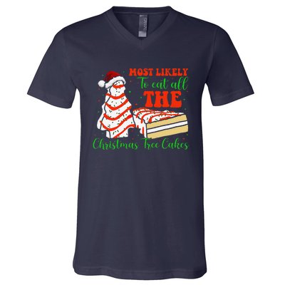 Retro Most Likely To Eat All The Christmas Tree Cakes Debbie V-Neck T-Shirt