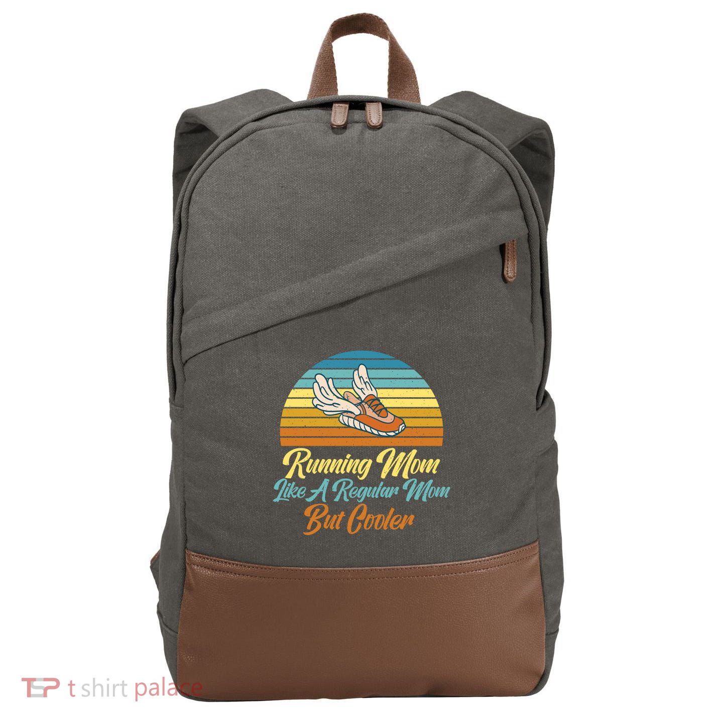 Running Mom Like A Regular Mom But Cooler Marathon Runner Meaningful Gift Cotton Canvas Backpack