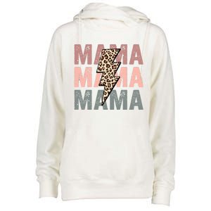 Retro Mama Leopard Mama Womens Funnel Neck Pullover Hood