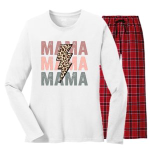 Retro Mama Leopard Mama Women's Long Sleeve Flannel Pajama Set 