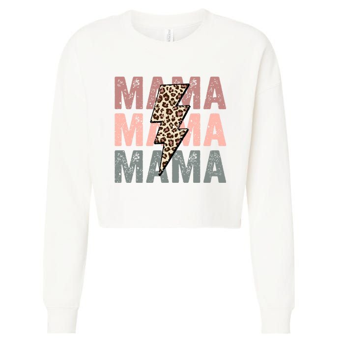 Retro Mama Leopard Mama Cropped Pullover Crew