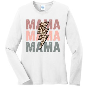 Retro Mama Leopard Mama Ladies Long Sleeve Shirt