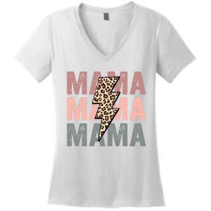 Retro Mama Leopard Mama Women's V-Neck T-Shirt