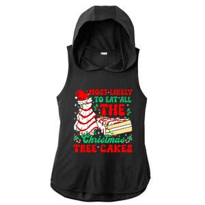 Retro Most Likely To Eat All The Christmas Tree Cakes Debbie Ladies PosiCharge Tri-Blend Wicking Draft Hoodie Tank