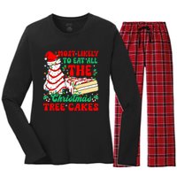 Retro Most Likely To Eat All The Christmas Tree Cakes Debbie Women's Long Sleeve Flannel Pajama Set 