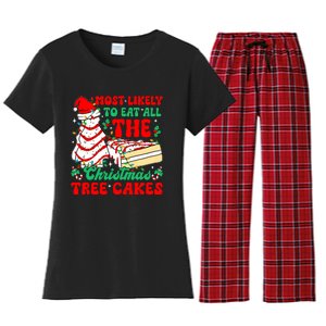 Retro Most Likely To Eat All The Christmas Tree Cakes Debbie Women's Flannel Pajama Set