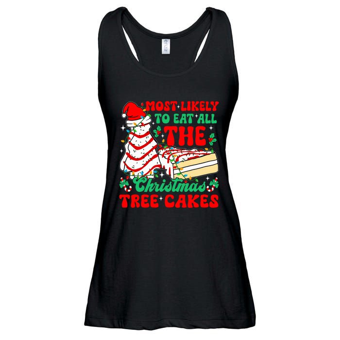 Retro Most Likely To Eat All The Christmas Tree Cakes Debbie Ladies Essential Flowy Tank