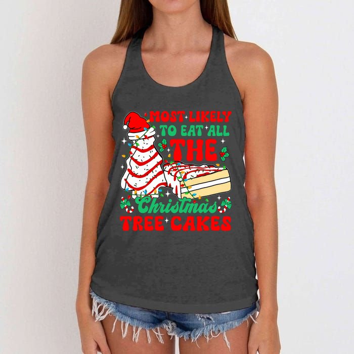 Retro Most Likely To Eat All The Christmas Tree Cakes Debbie Women's Knotted Racerback Tank