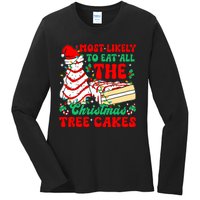 Retro Most Likely To Eat All The Christmas Tree Cakes Debbie Ladies Long Sleeve Shirt