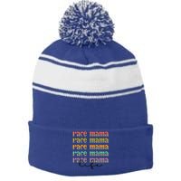 Race Mama Life Proud Racing Mama Race Mother Gift Stripe Pom Pom Beanie