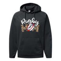 Rugby Mom Leopard Funny Wo Mommy Mother's Day Performance Fleece Hoodie