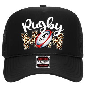 Rugby Mom Leopard Funny Wo Mommy Mother's Day High Crown Mesh Back Trucker Hat