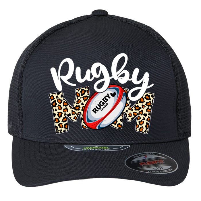 Rugby Mom Leopard Funny Wo Mommy Mother's Day Flexfit Unipanel Trucker Cap