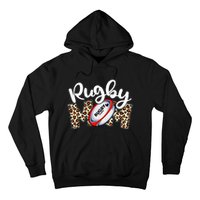 Rugby Mom Leopard Funny Wo Mommy Mother's Day Hoodie