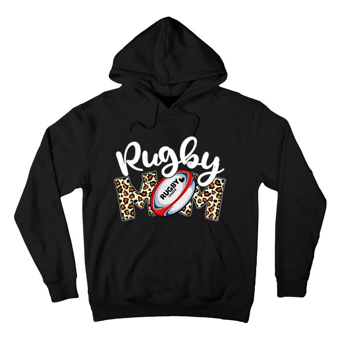 Rugby Mom Leopard Funny Wo Mommy Mother's Day Hoodie