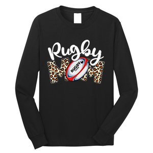 Rugby Mom Leopard Funny Wo Mommy Mother's Day Long Sleeve Shirt