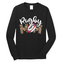 Rugby Mom Leopard Funny Wo Mommy Mother's Day Long Sleeve Shirt