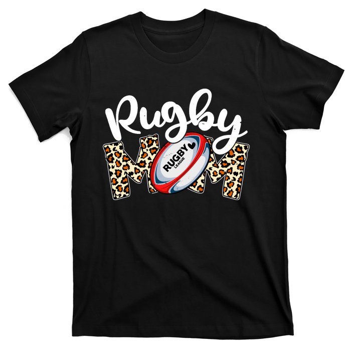 Rugby Mom Leopard Funny Wo Mommy Mother's Day T-Shirt