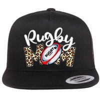 Rugby Mom Leopard Funny Wo Mommy Mother's Day Flat Bill Trucker Hat